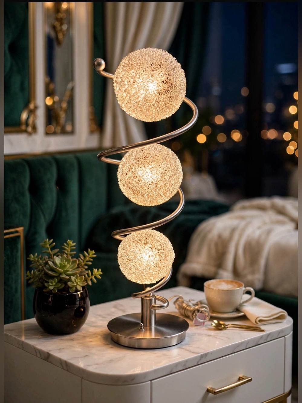 ✨ Homelegance Lenci Modern Spiral 3-Orb Table Lamp Satin Nickel H11296 ✨